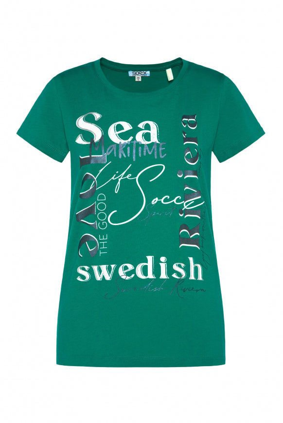 SOCCX T-Shirt mit Wording Print - bottle green