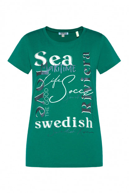 SOCCX T-Shirt mit Wording Print - bottle green