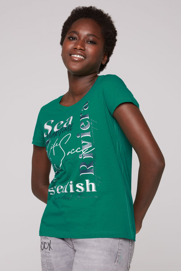 SOCCX T-Shirt mit Wording Print - bottle green