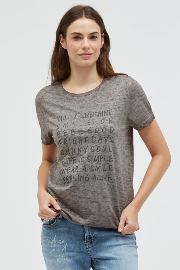 SOCCX T-Shirt mit Wording Print und Elastiksaum