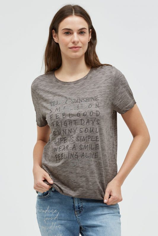 SOCCX T-Shirt mit Wording Print und Elastiksaum