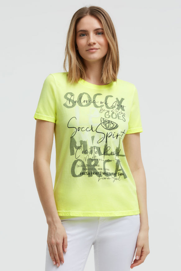 SOCCX T-Shirt Oil Dyed mit Label Print - neon lime