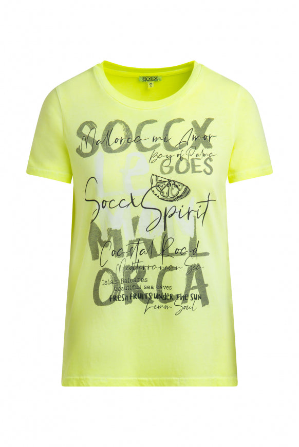 SOCCX T-Shirt Oil Dyed mit Label Print - neon lime
