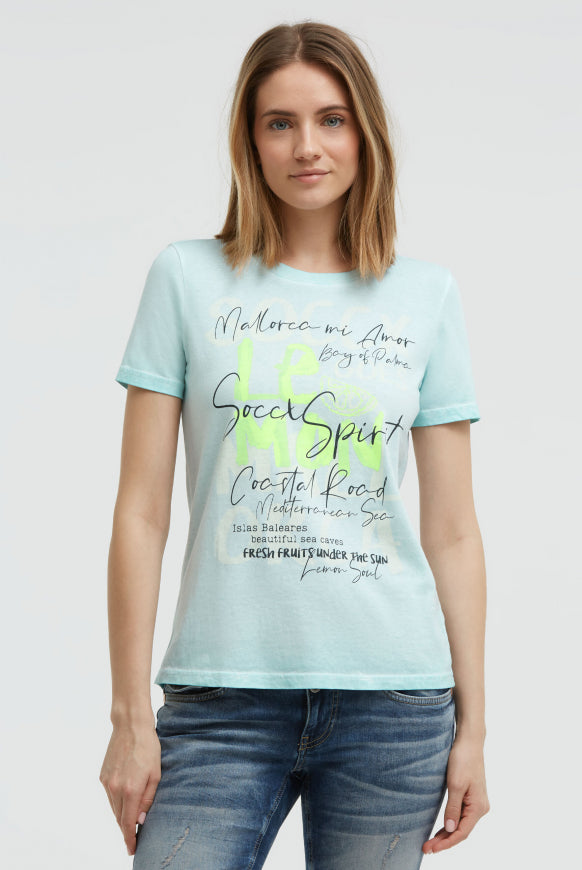 SOCCX T-Shirt Oil Dyed mit Label Print - fresh breeze