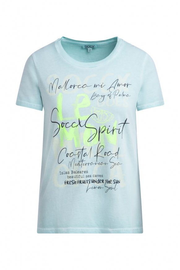 SOCCX T-Shirt Oil Dyed mit Label Print - fresh breeze