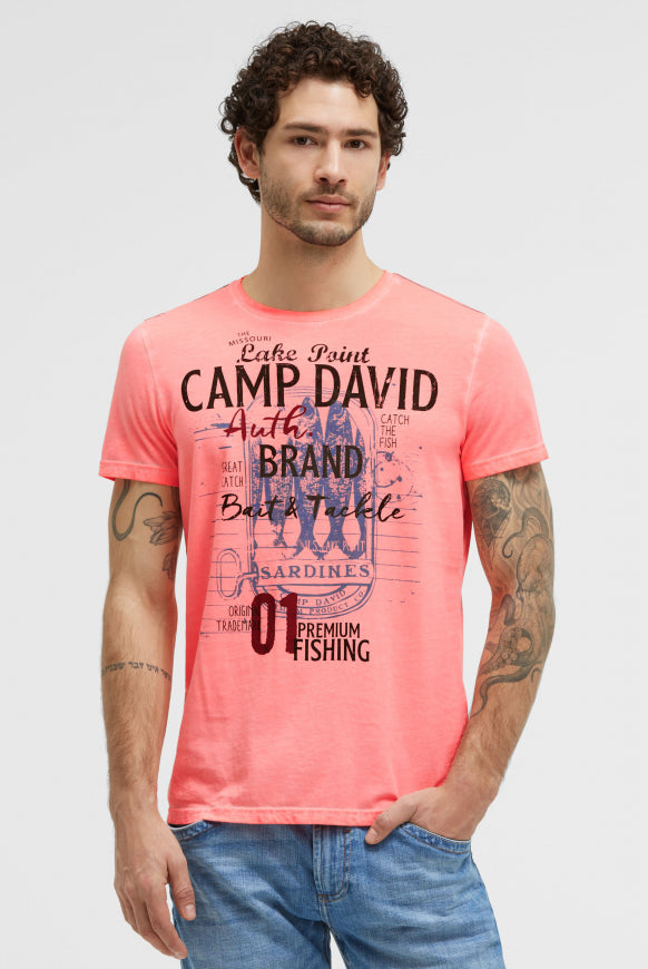 CAMP DAVID T-Shirt Oil Dyed mit Label Print - neon flame