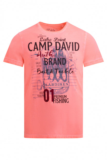 CAMP DAVID T-Shirt Oil Dyed mit Label Print - neon flame