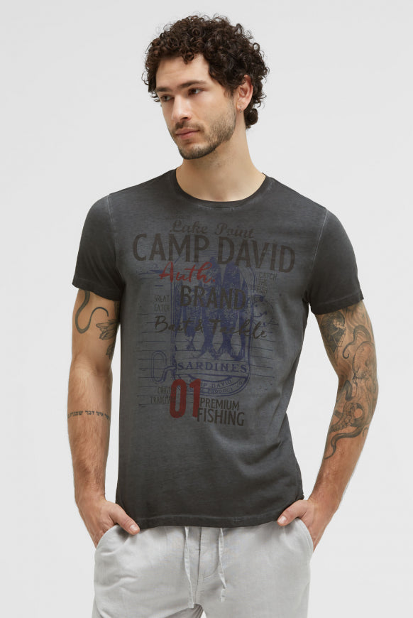 CAMP DAVID T-Shirt Oil Dyed mit Label Print - black