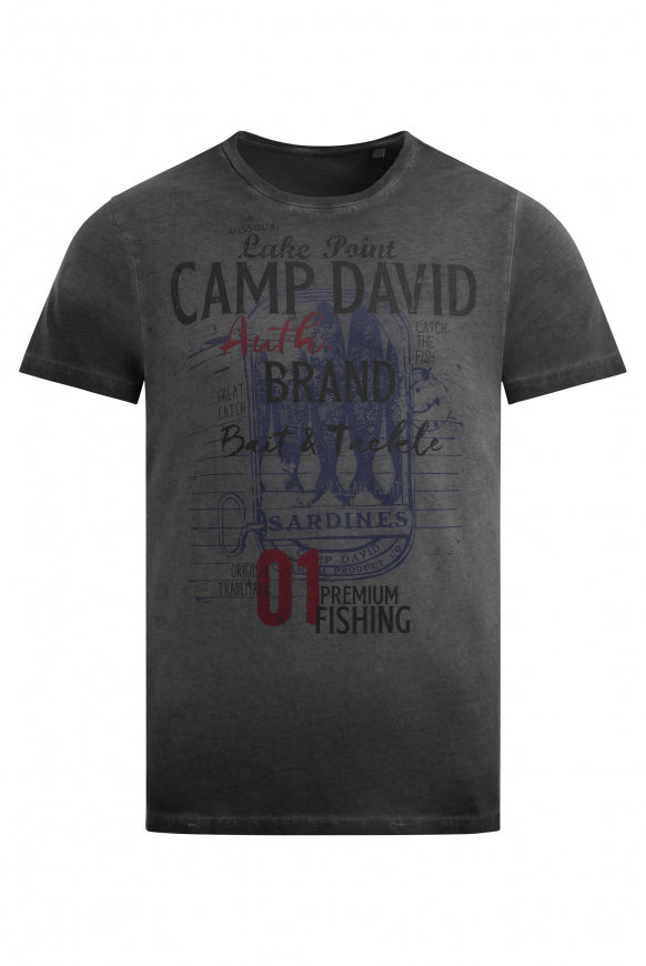 CAMP DAVID T-Shirt Oil Dyed mit Label Print - black