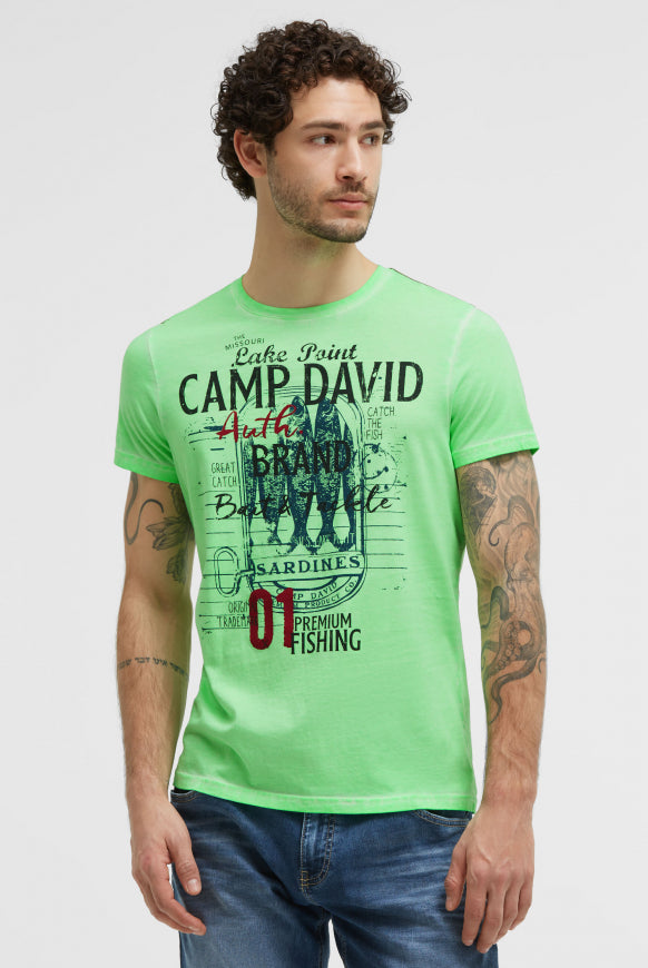 CAMP DAVID T-Shirt Oil Dyed mit Label Print - neon green