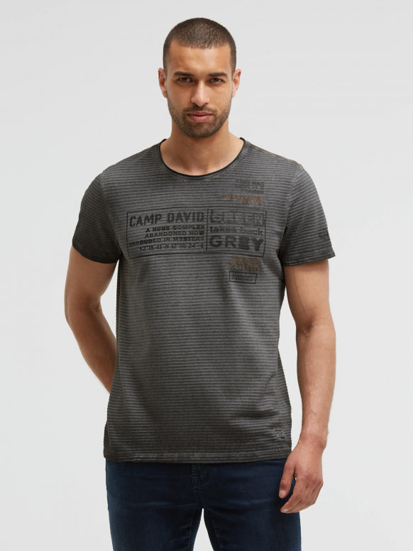 CAMP DAVID T-Shirt Oil Dyed mit Streifenstruktur und Artworks - black rock