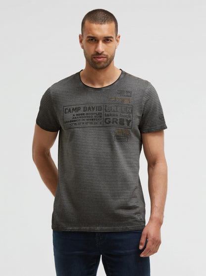 CAMP DAVID T-Shirt Oil Dyed mit Streifenstruktur und Artworks - black rock