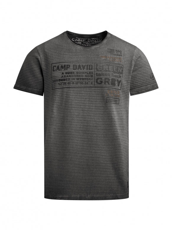 CAMP DAVID T-Shirt Oil Dyed mit Streifenstruktur und Artworks - black rock