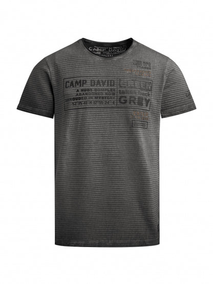 CAMP DAVID T-Shirt Oil Dyed mit Streifenstruktur und Artworks - black rock