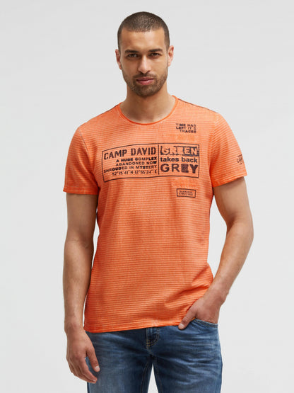 CAMP DAVID T-Shirt Oil Dyed mit Streifenstruktur und Artworks - mellow orange