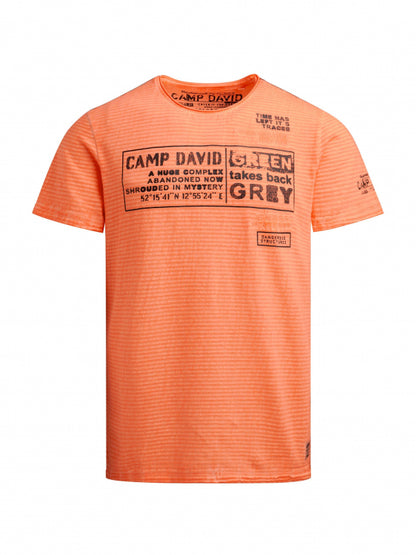 CAMP DAVID T-Shirt Oil Dyed mit Streifenstruktur und Artworks - mellow orange