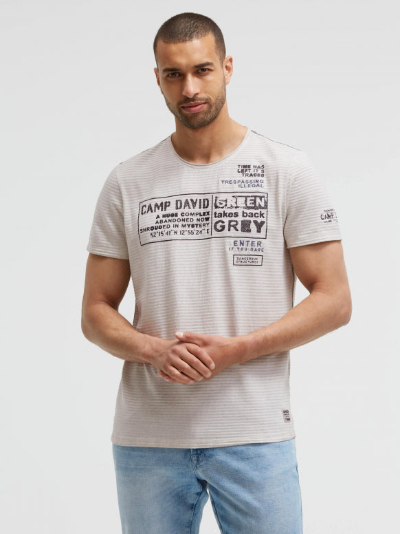 CAMP DAVID T-Shirt Oil Dyed mit Streifenstruktur und Artworks - ash