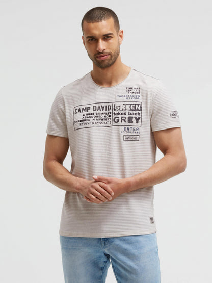 CAMP DAVID T-Shirt Oil Dyed mit Streifenstruktur und Artworks - ash
