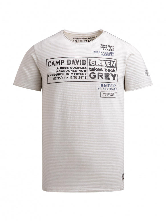 CAMP DAVID T-Shirt Oil Dyed mit Streifenstruktur und Artworks - ash