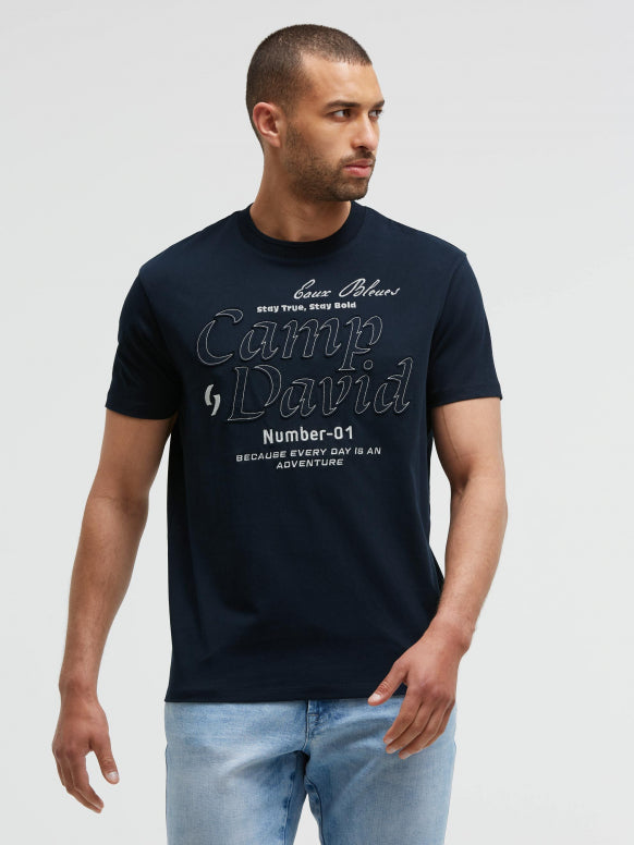CAMP DAVID T-Shirt Relaxed Fit mit Logo-Stickereien - blue navy