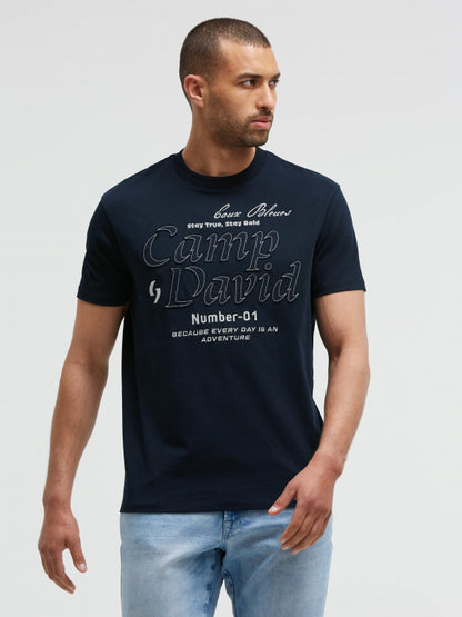 CAMP DAVID T-Shirt Relaxed Fit mit Logo-Stickereien - blue navy