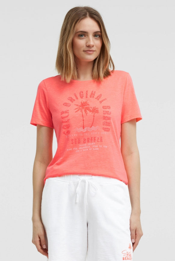 SOCCX T-Shirt Rundhals mit Artwork - neon coral