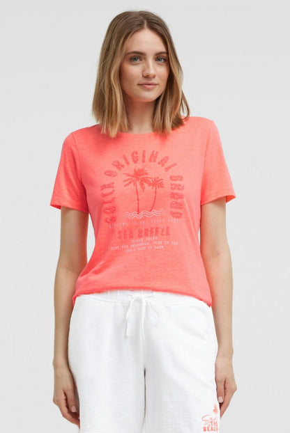SOCCX T-Shirt Rundhals mit Artwork - neon coral