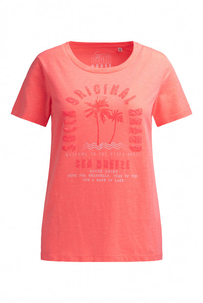 SOCCX T-Shirt Rundhals mit Artwork - neon coral