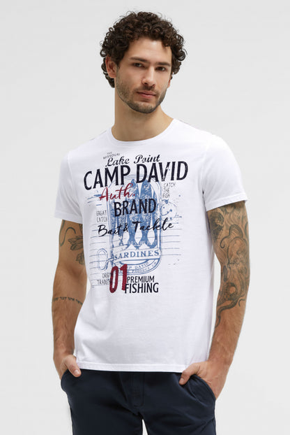 CAMP DAVID T-Shirt Rundhals mit Label Print - opticwhite