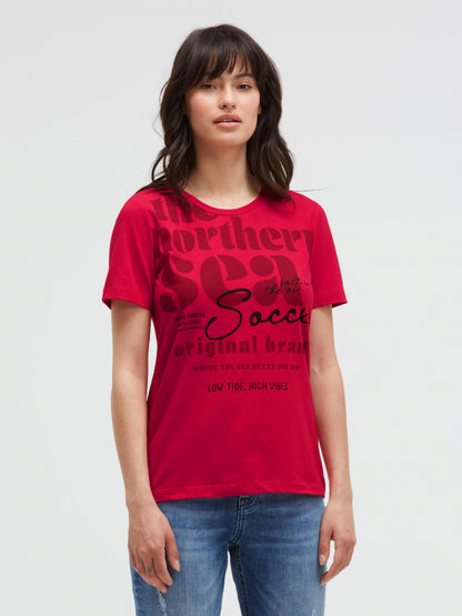 SOCCX T-Shirt Rundhals mit Label Print - clear red