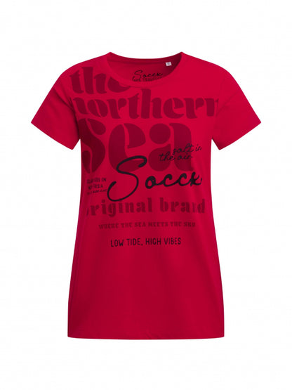 SOCCX T-Shirt Rundhals mit Label Print - clear red