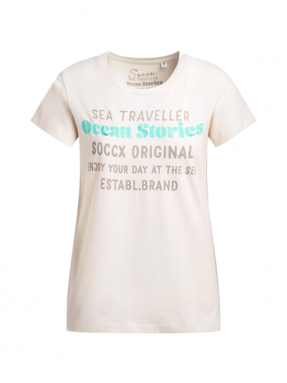 SOCCX T-Shirt Rundhals mit Label Print - shell sand