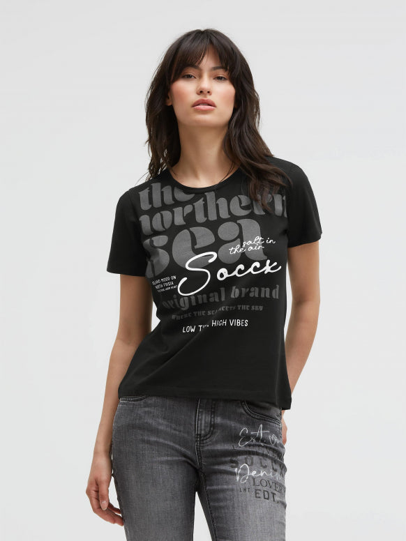 SOCCX T-Shirt Rundhals mit Label Print - black