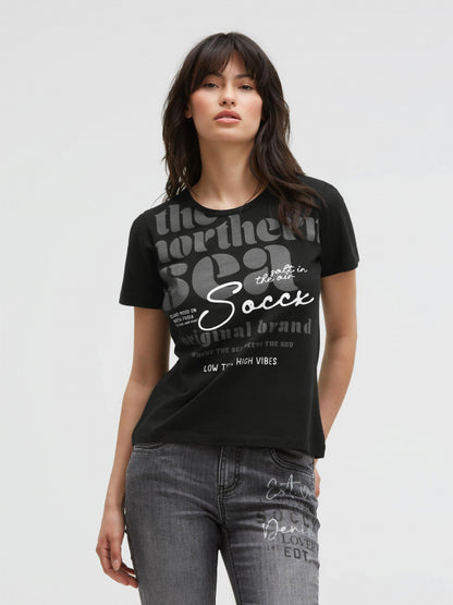 SOCCX T-Shirt Rundhals mit Label Print - black