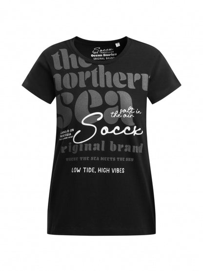 SOCCX T-Shirt Rundhals mit Label Print - black