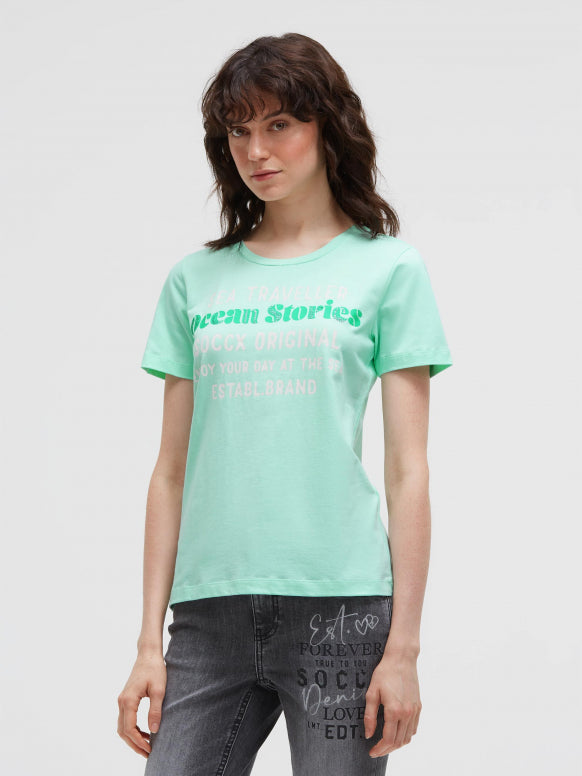 SOCCX T-Shirt Rundhals mit Label Print - ocean mint