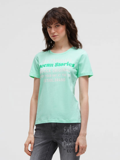 SOCCX T-Shirt Rundhals mit Label Print - ocean mint
