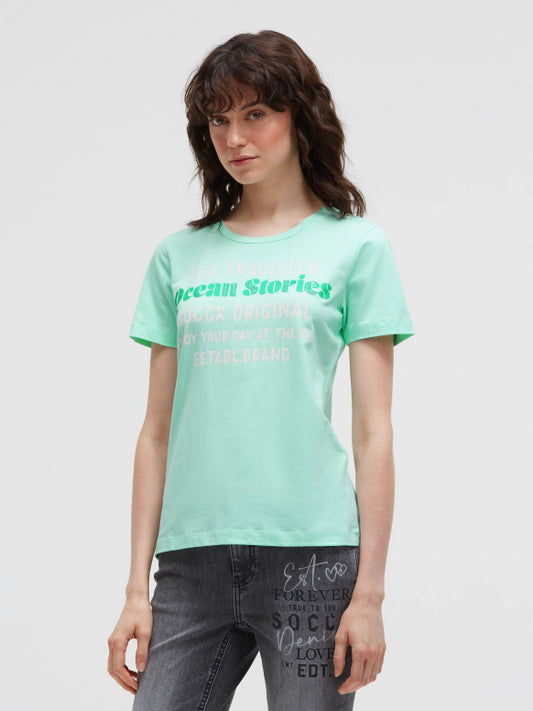SOCCX T-Shirt Rundhals mit Label Print - ocean mint