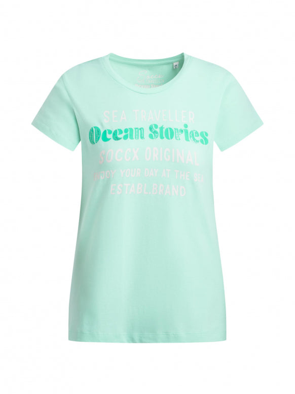 SOCCX T-Shirt Rundhals mit Label Print - ocean mint