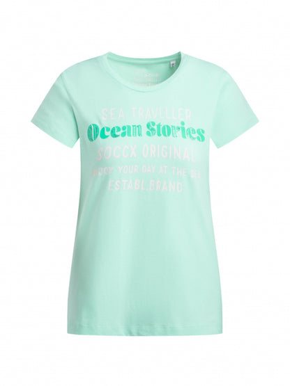 SOCCX T-Shirt Rundhals mit Label Print - ocean mint