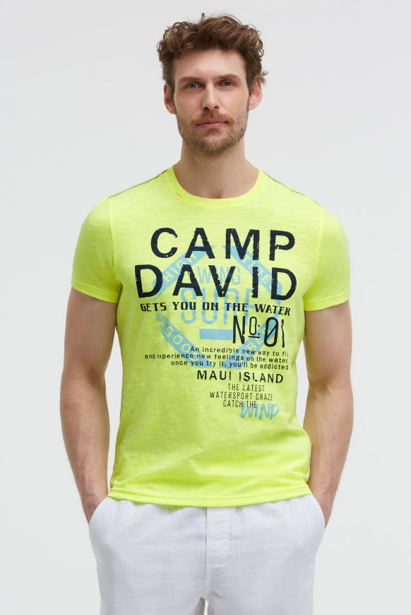 CAMP DAVID T-Shirt Rundhals mit Logo Print - neon lime