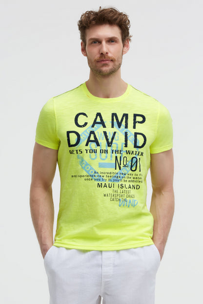 CAMP DAVID T-Shirt Rundhals mit Logo Print - neon lime