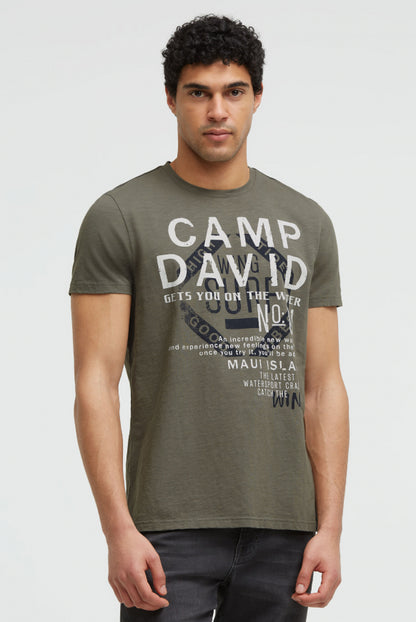 CAMP DAVID T-Shirt Rundhals mit Logo Print - desert olive