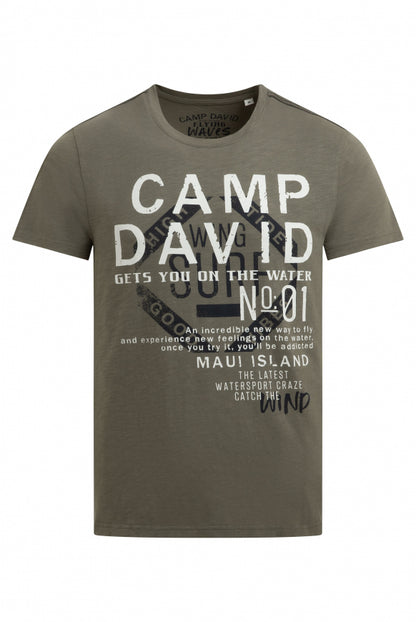 CAMP DAVID T-Shirt Rundhals mit Logo Print - desert olive