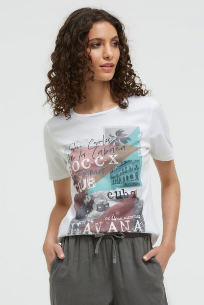 SOCCX T-Shirt Rundhals mit Photoprint - opticwhite