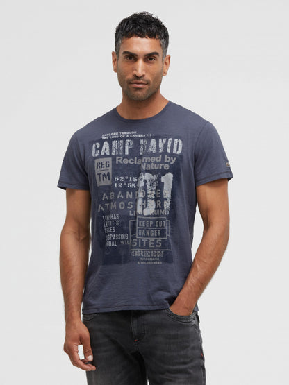 CAMP DAVID T-Shirt Rundhals mit Vintage Print - blue concrete