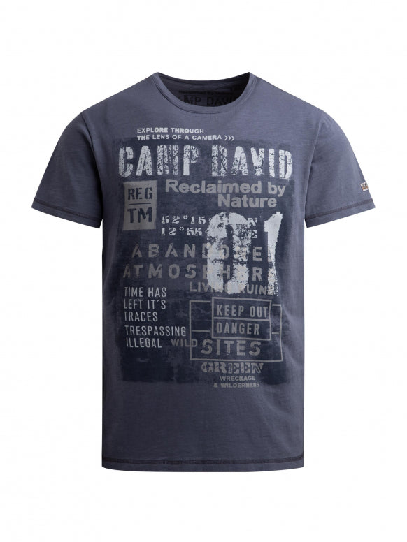 CAMP DAVID T-Shirt Rundhals mit Vintage Print - blue concrete