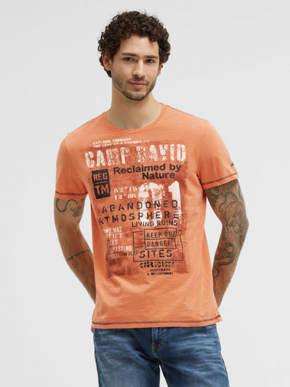 CAMP DAVID T-Shirt Rundhals mit Vintage Print - mellow orange