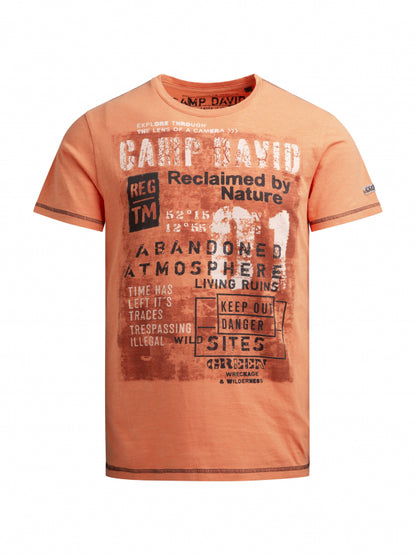 CAMP DAVID T-Shirt Rundhals mit Vintage Print - mellow orange