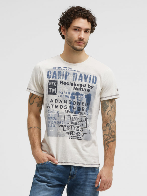 CAMP DAVID T-Shirt Rundhals mit Vintage Print - ash